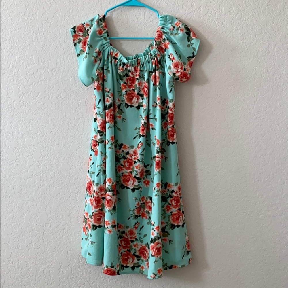 Floral mint off the shoulder dress